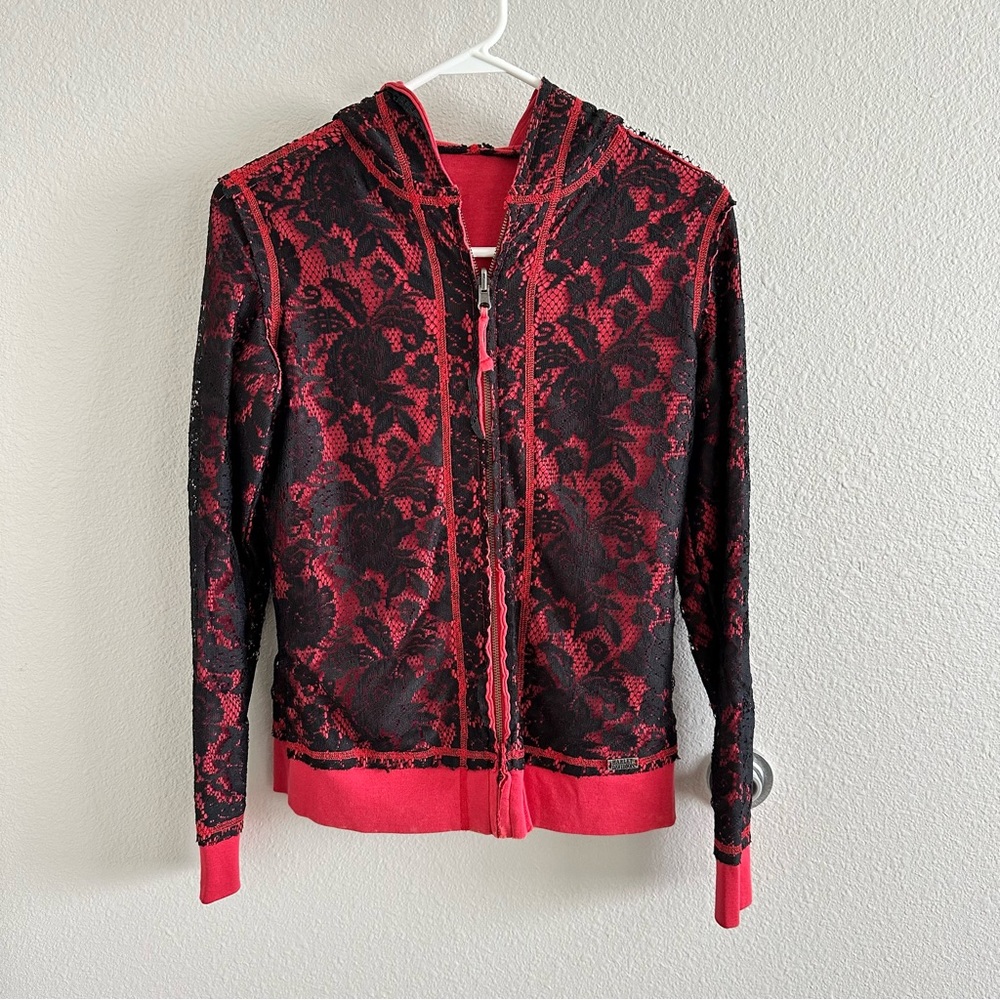 Harley Davidson Reversible Coral Black Lace Zip Up Hoodie Size Small